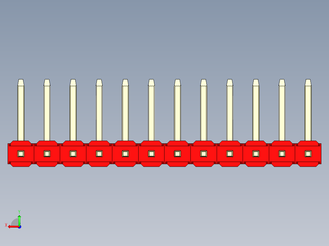 彩色公排针 100mil 2.54mm 系列-DS1022_red_12p_100mil_TypeU_rev1.0后视图