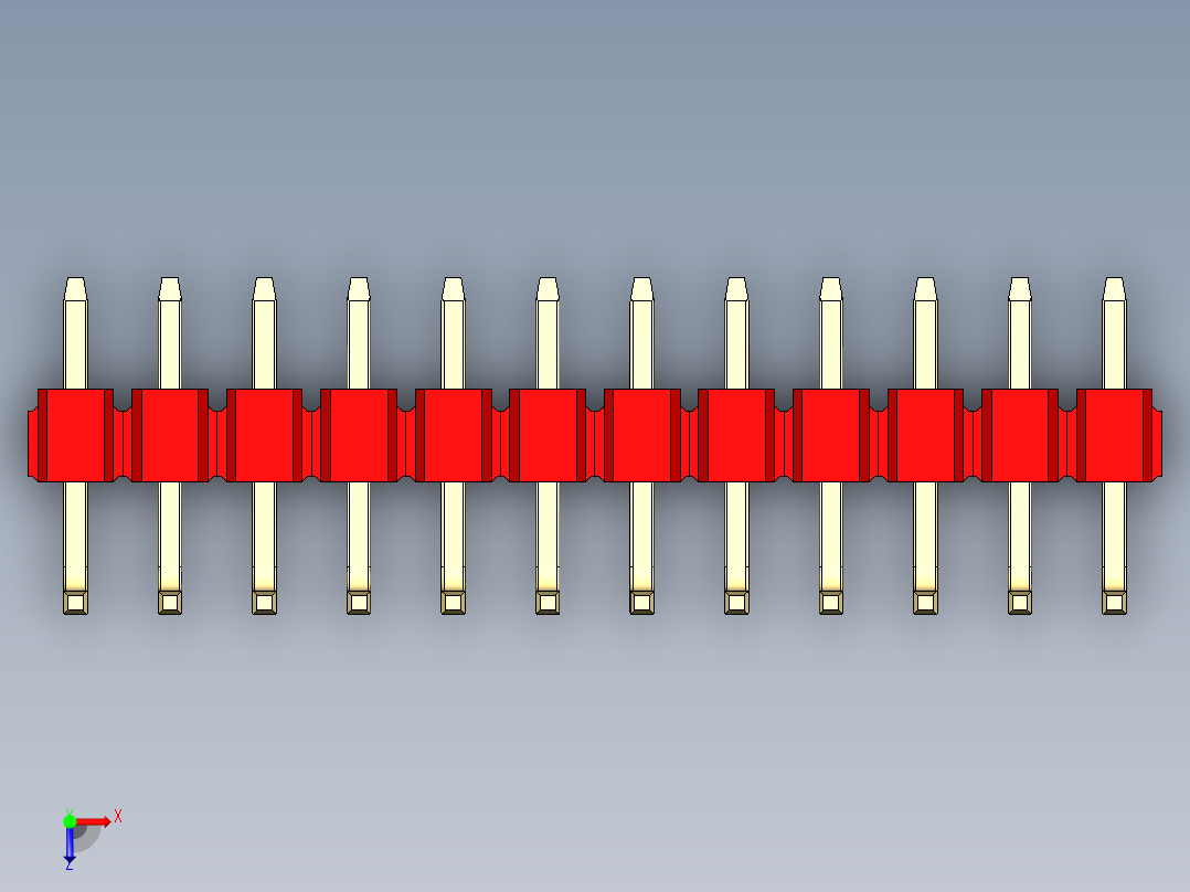 彩色公排针 100mil 2.54mm 系列-DS1022_red_12p_100mil_TypeU_rev1.0俯视图