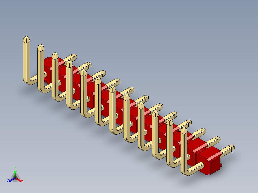 彩色公排针 100mil 2.54mm 系列-DS1022_red_12p_100mil_TypeU_rev1.0正等轴测图