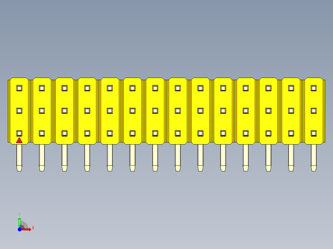 彩色公排针 100mil 2.54mm 系列-DS1022_yellow_3x14p_100mil_TypeD_rev1.0前视图
