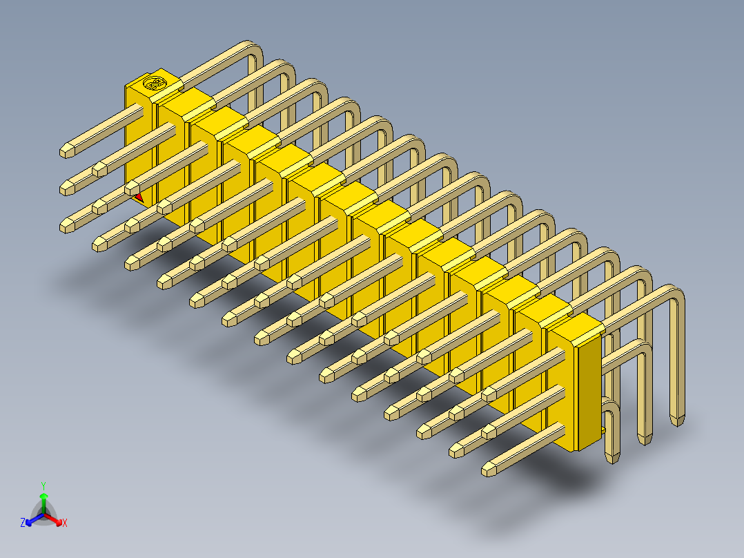彩色公排针 100mil 2.54mm 系列-DS1022_yellow_3x14p_100mil_TypeD_rev1.0正等轴测图