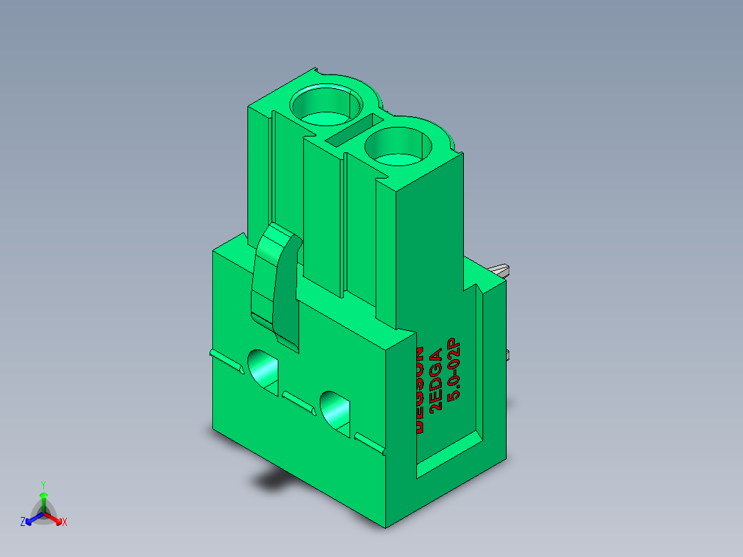 DEGSON 2EDG 系列 5.0mm 可插拔接线端子组-2EDGA-5.0-02P-14-00AH正等轴测图