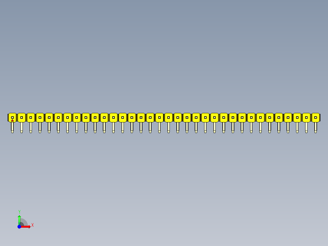 彩色公排针 100mil 2.54mm 系列-DS1022_yellow_1x34p_100mil_TypeD_rev1.0前视图