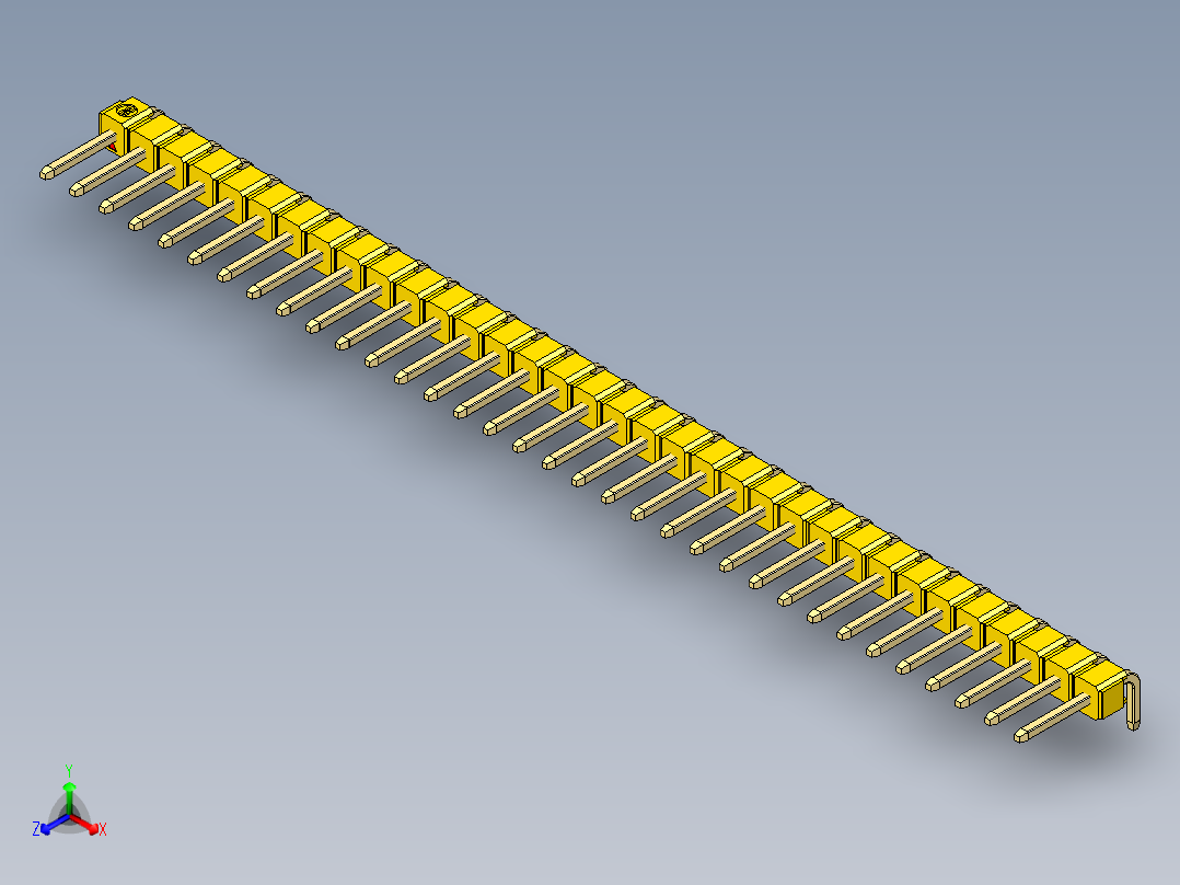 彩色公排针 100mil 2.54mm 系列-DS1022_yellow_1x34p_100mil_TypeD_rev1.0正等轴测图