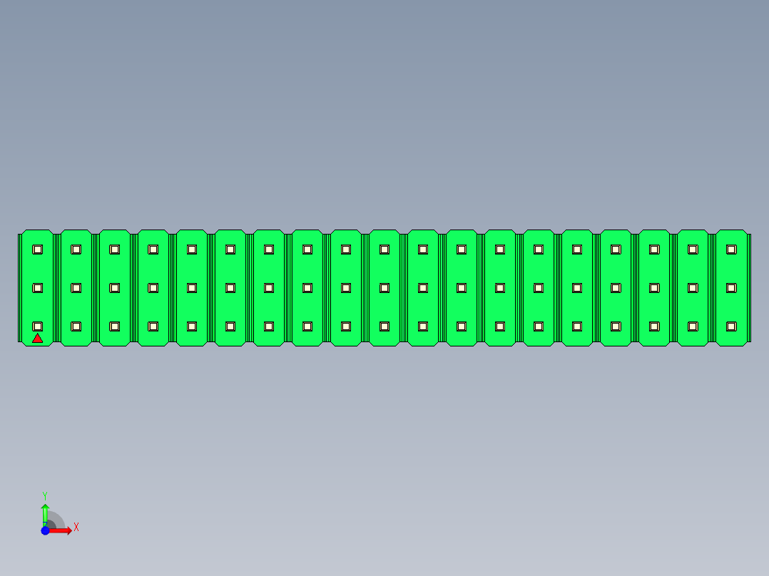 彩色公头100mil（2.54mm）系列-DS1021_green_3x19p_100mil_Type43_rev1.0前视图