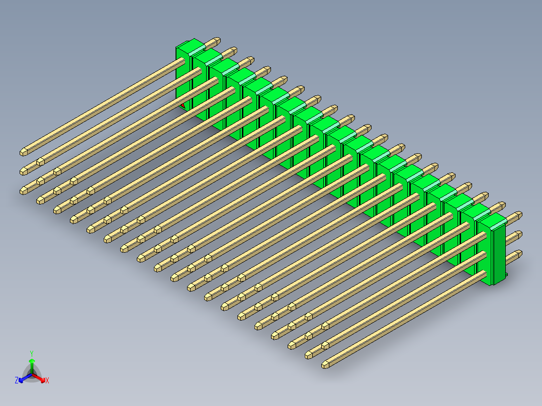 彩色公头100mil（2.54mm）系列-DS1021_green_3x19p_100mil_Type43_rev1.0正等轴测图