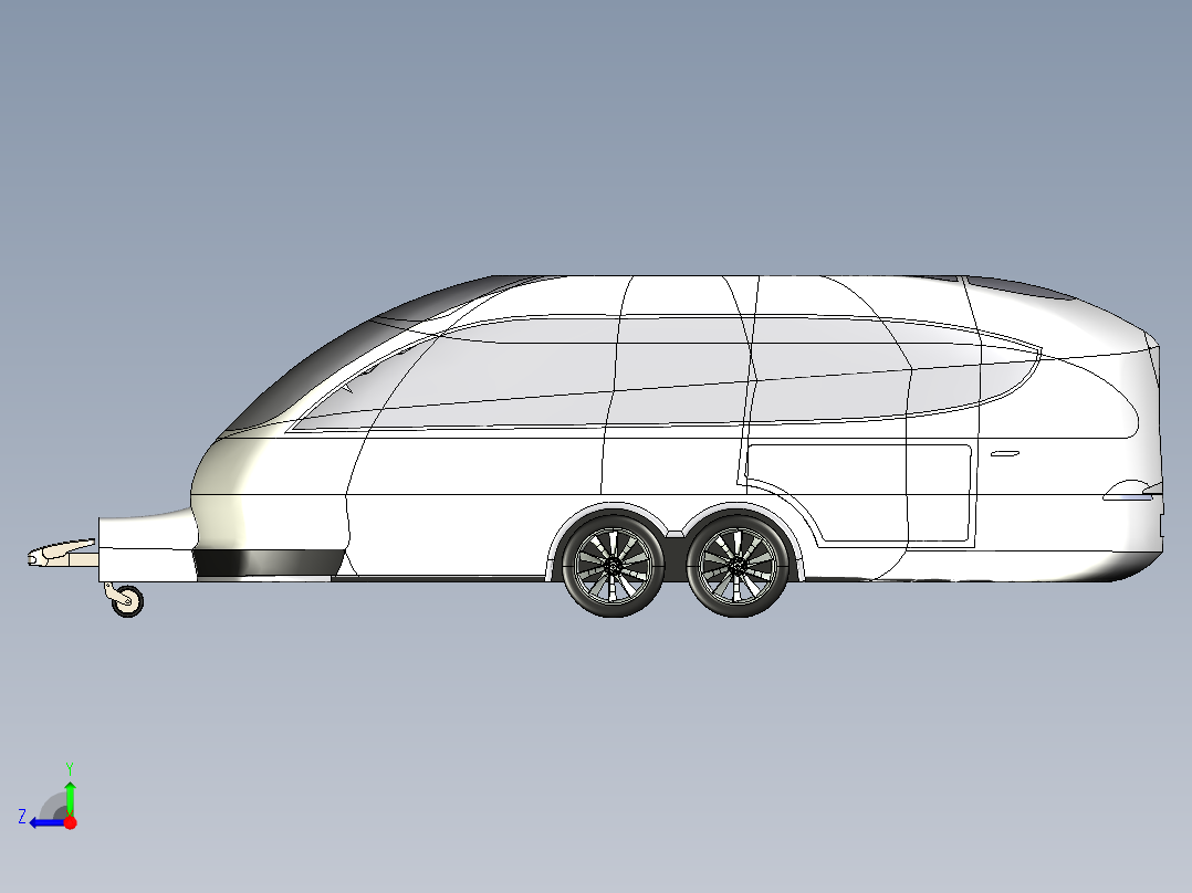 Caravan for Model X房车拖车造型3D图纸 STEP格式右视图