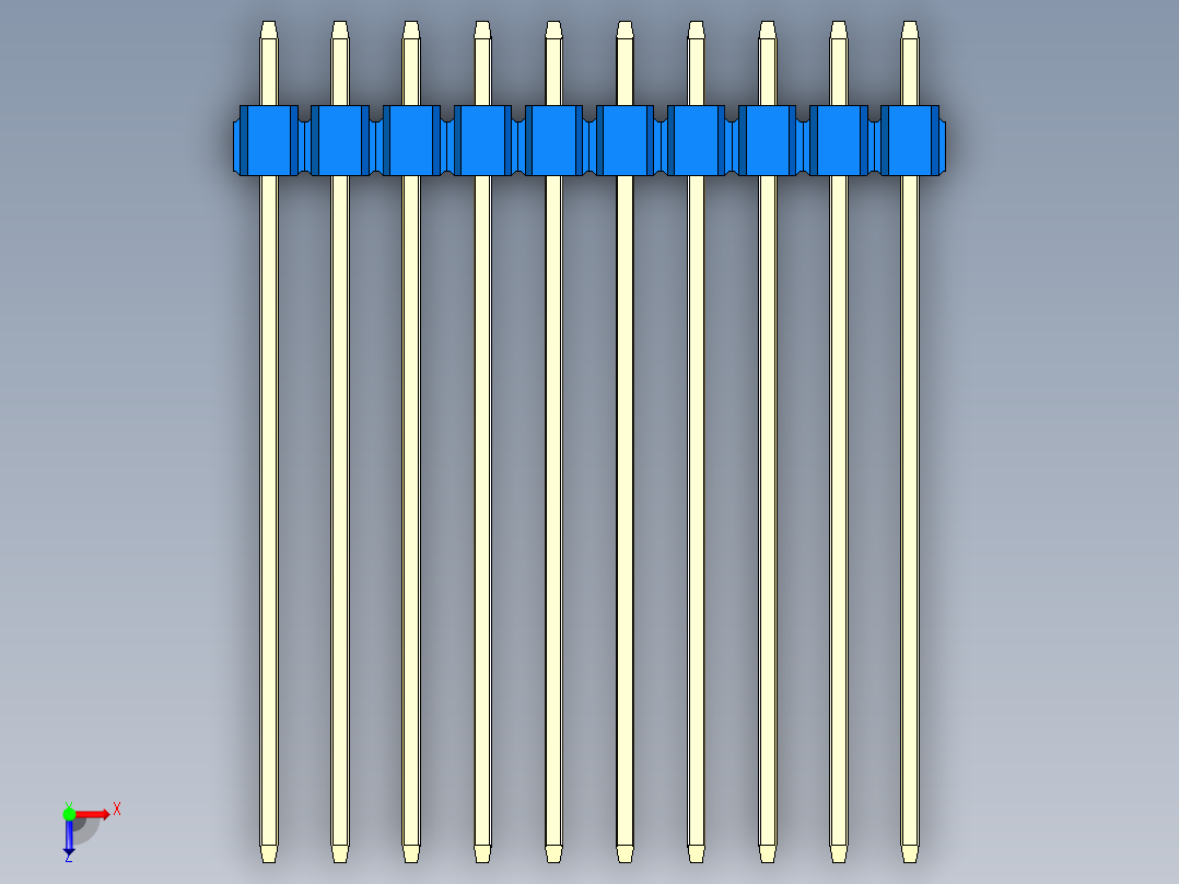 彩色公头100mil（2.54mm）系列-DS1021_blue_1x10p_100mil_Type43_rev1.0俯视图