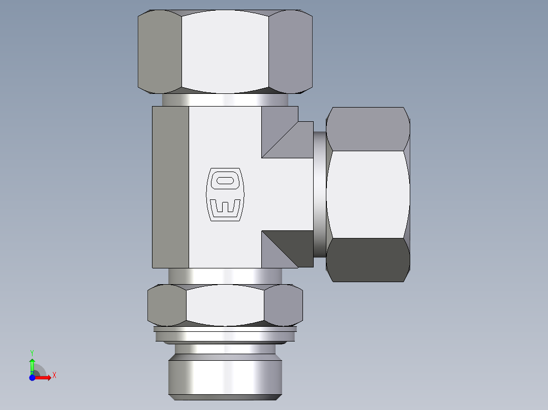 卡套式工业通用硬管接头EO_Adjustable_locknut_run_tee_LEE22LM27x2CF前视图