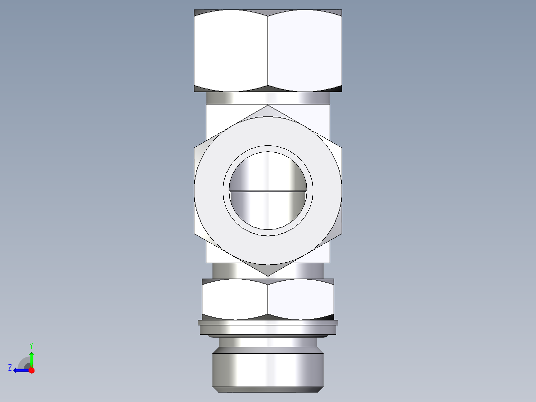 卡套式工业通用硬管接头EO_Adjustable_locknut_run_tee_LEE22LM27x2CF右视图