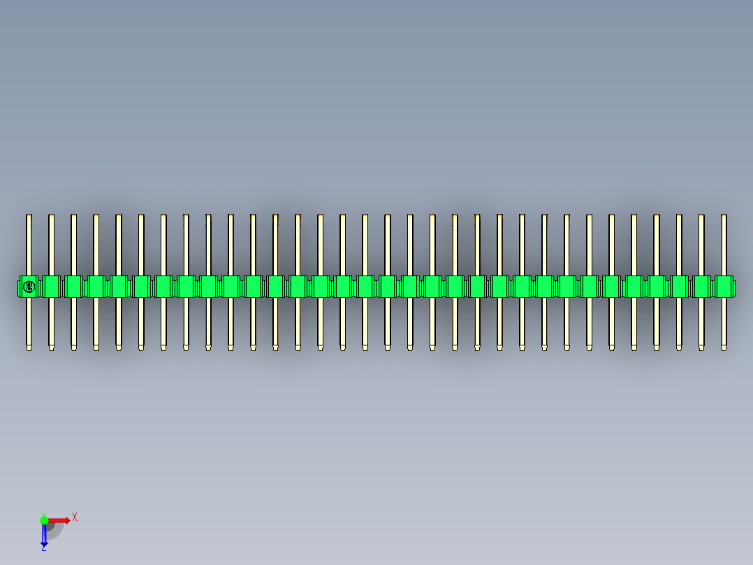 彩色公排针 100mil 2.54mm 系列-DS1022_green_3x32p_100mil_TypeD_rev1.0俯视图