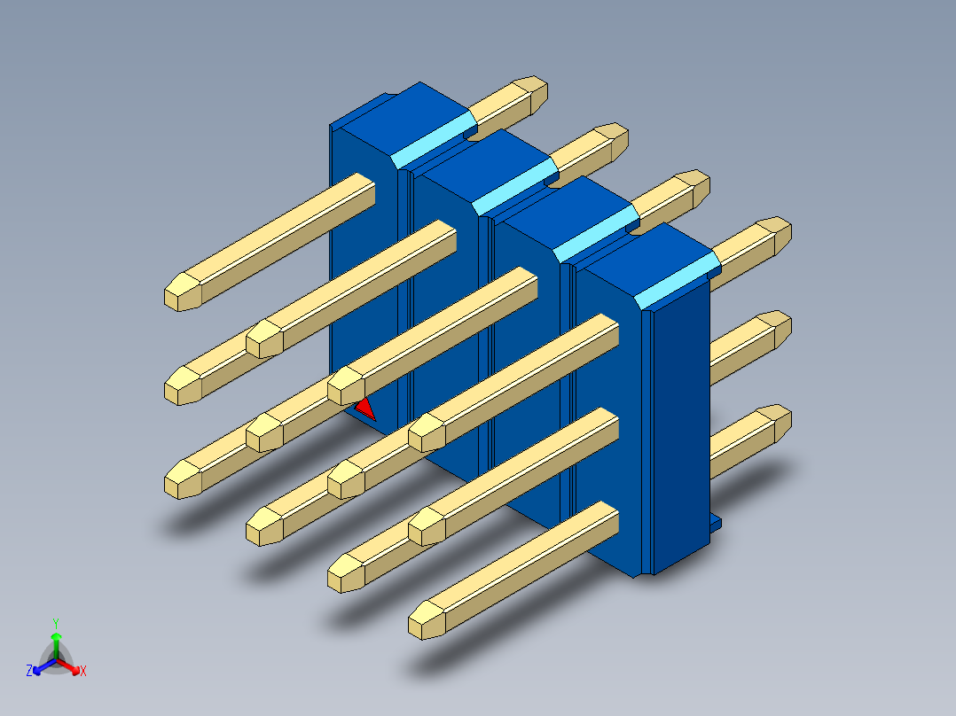 彩色公头100mil（2.54mm）系列-DS1021_blue_3x04p_100mil_Type1_rev1.0正等轴测图