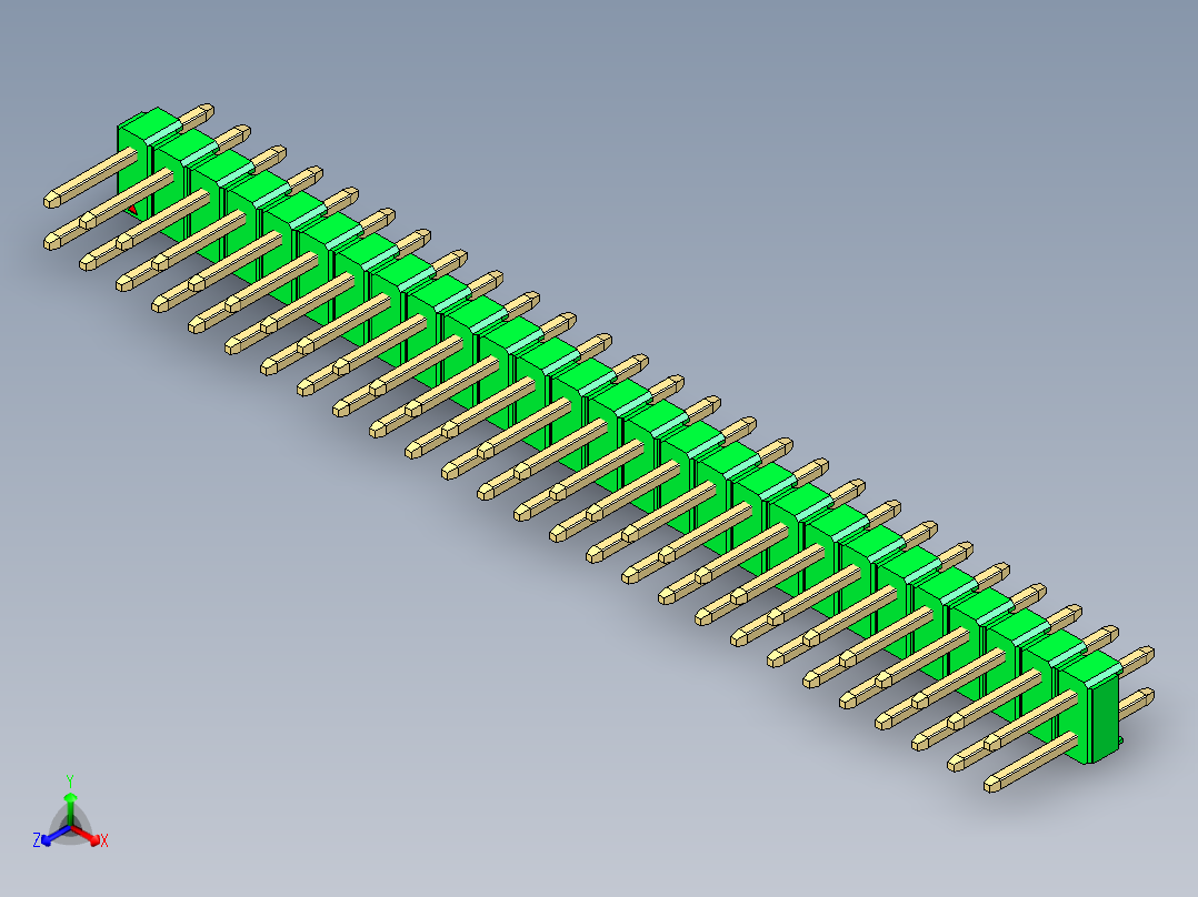 彩色公头100mil（2.54mm）系列-DS1021_green_2x27p_100mil_Type1_rev1.0正等轴测图
