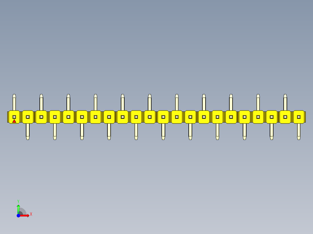 彩色公排针 100mil 2.54mm 系列-DS1022_yellow_22p_100mil_Type_SMT_R1_rev1.0前视图