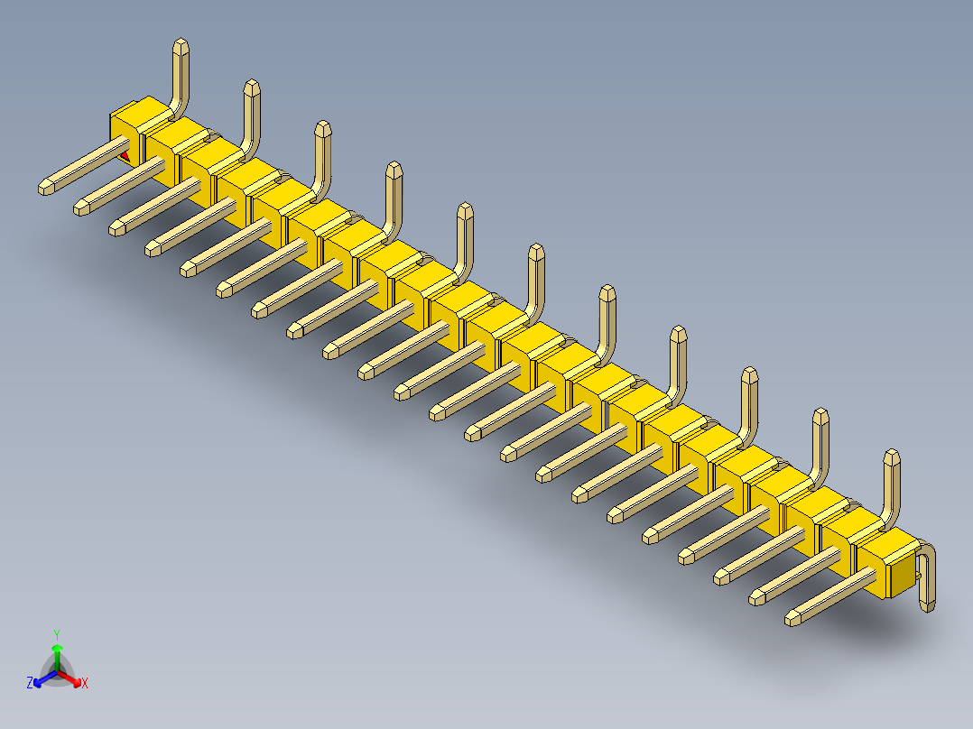彩色公排针 100mil 2.54mm 系列-DS1022_yellow_22p_100mil_Type_SMT_R1_rev1.0正等轴测图