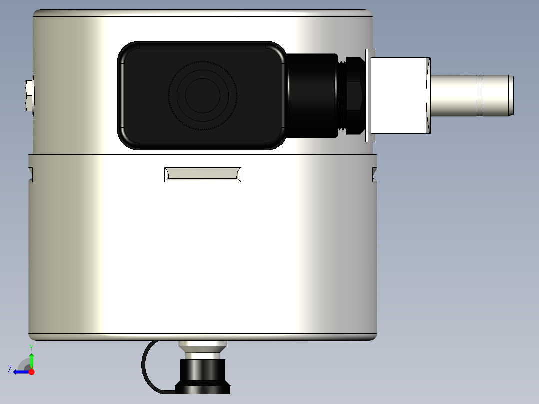 接触式压力表，100毫米，下部安装，12毫米管接头右视图