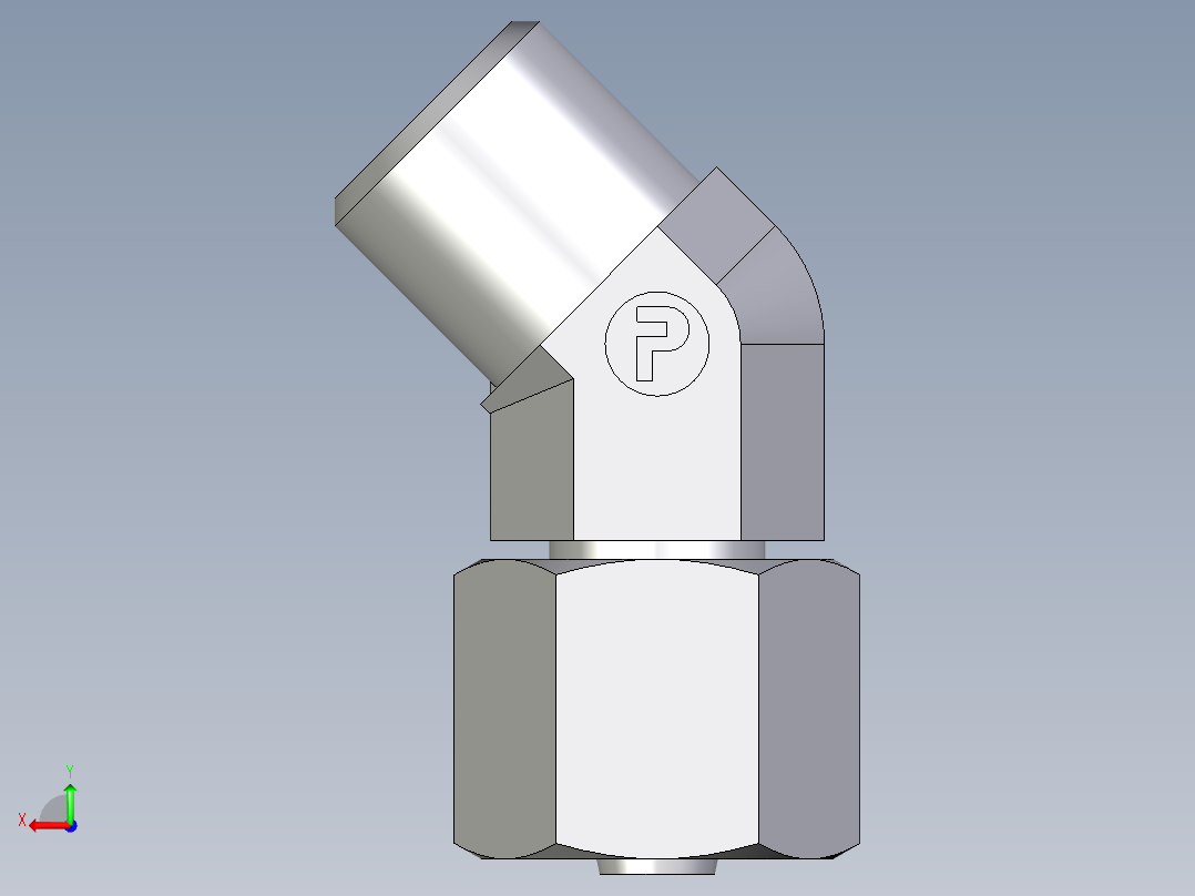 卡套式工业通用硬管接头EO_Swivel_nut_45_deg_elbow_EV06SOMD71后视图