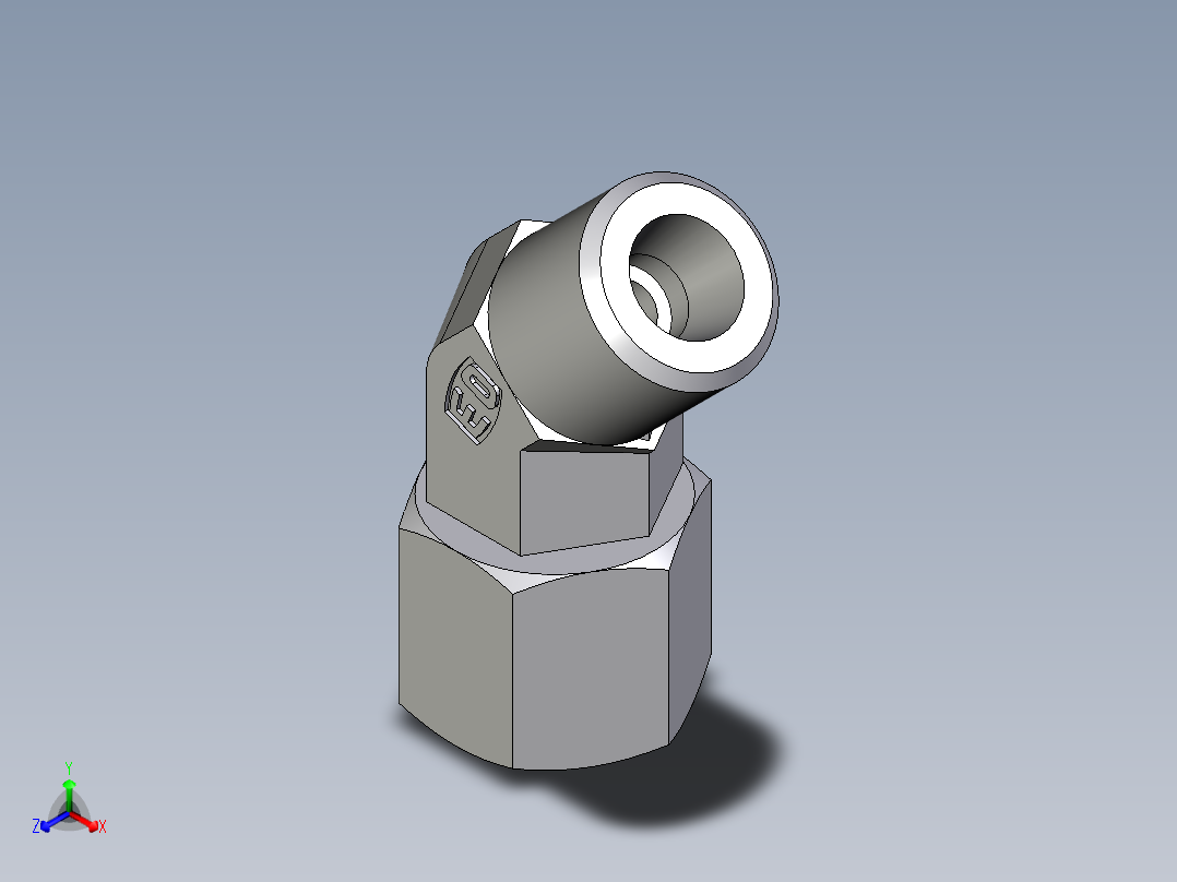 卡套式工业通用硬管接头EO_Swivel_nut_45_deg_elbow_EV06SOMD71正等轴测图