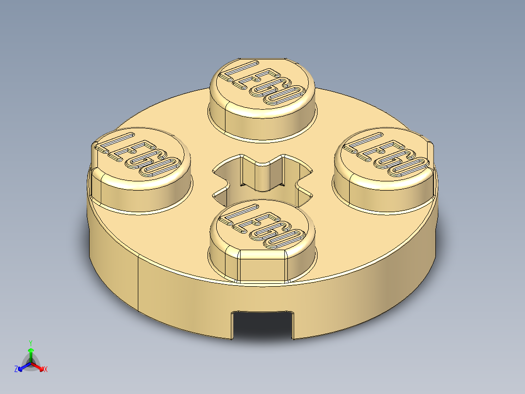 乐高零件 4032 板 2 x 2 圆形-4032 Light Brick Yellow Plate 2 x 2 Round.STEP正等轴测图