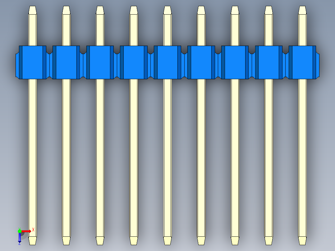 彩色公头100mil（2.54mm）系列-DS1021_blue_1x09p_100mil_Type5_rev1.0俯视图