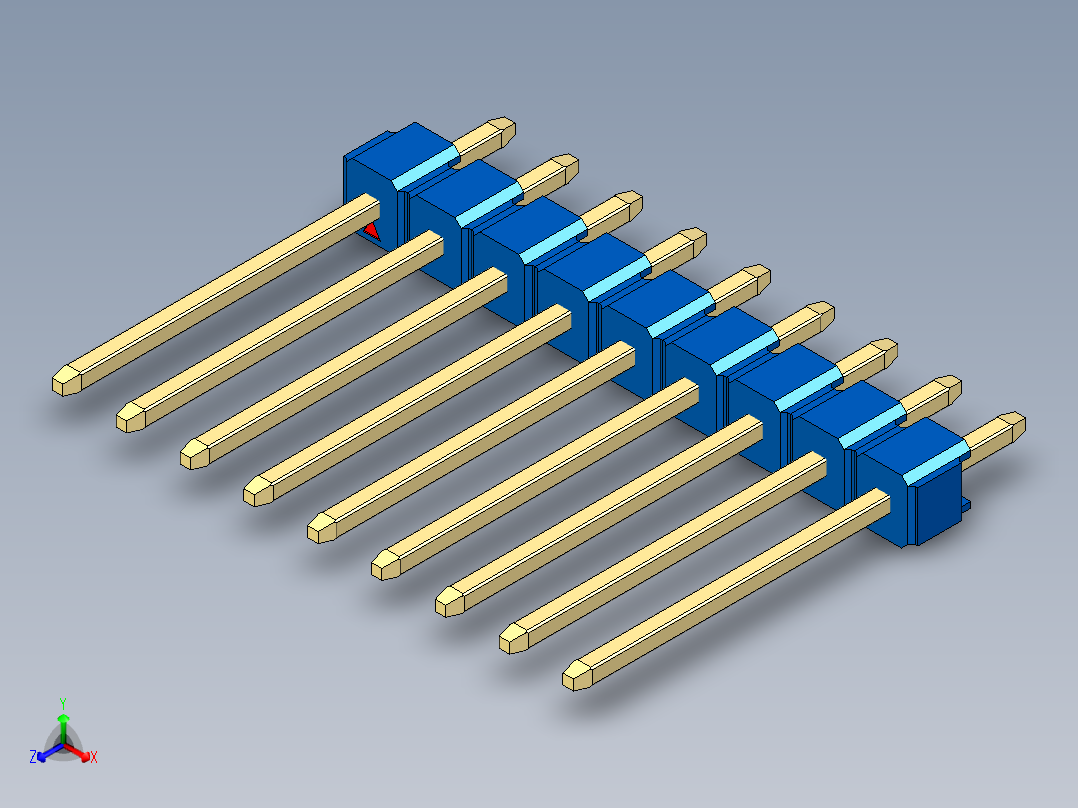 彩色公头100mil（2.54mm）系列-DS1021_blue_1x09p_100mil_Type5_rev1.0正等轴测图