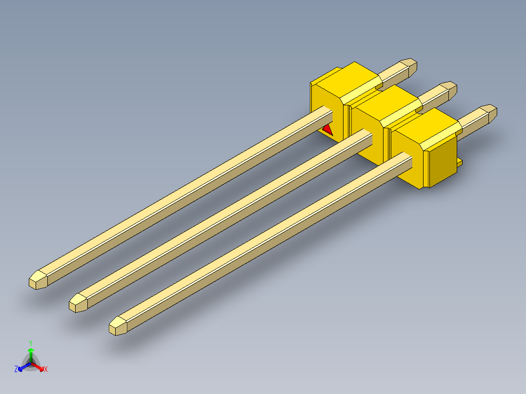 彩色公头100mil（2.54mm）系列-DS1021_yellow_1x03p_100mil_Type19_rev1.0正等轴测图