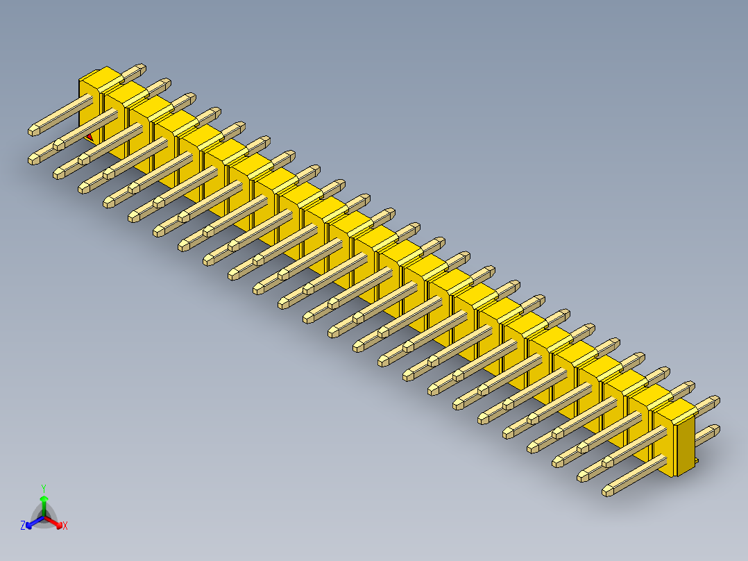 彩色公头100mil（2.54mm）系列-DS1021_yellow_2x24p_100mil_Type1_rev1.0正等轴测图