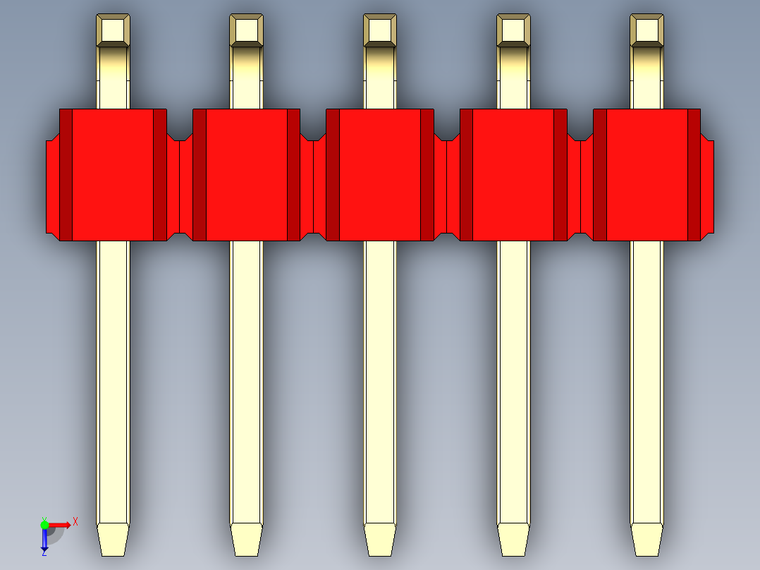 彩色公排针 100mil 2.54mm 系列-DS1022_red_10p_100mil_TypeSMT_rev1.0俯视图