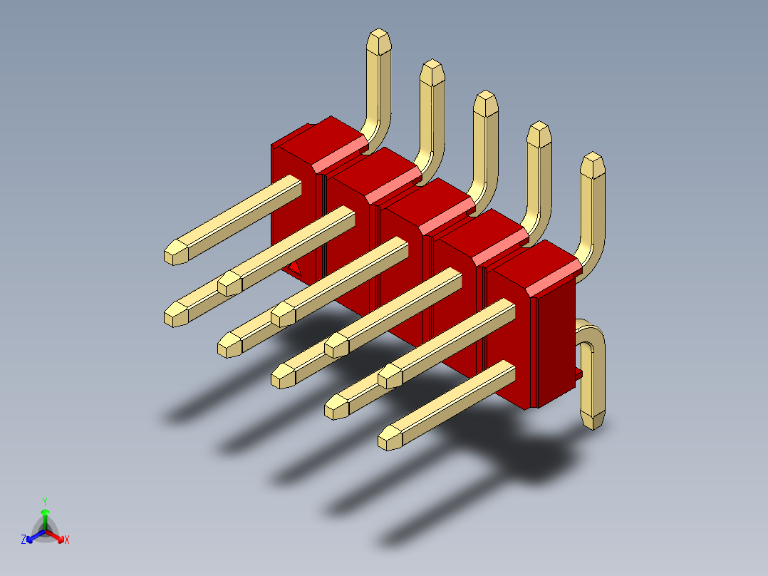 彩色公排针 100mil 2.54mm 系列-DS1022_red_10p_100mil_TypeSMT_rev1.0正等轴测图