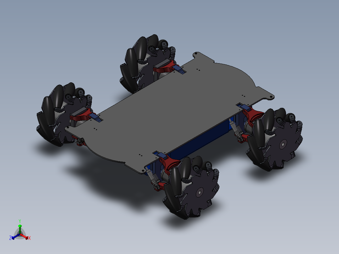 toy car麦克纳姆轮底盘简易结构<span style='color: red'>3D</span>图纸 STEP格式