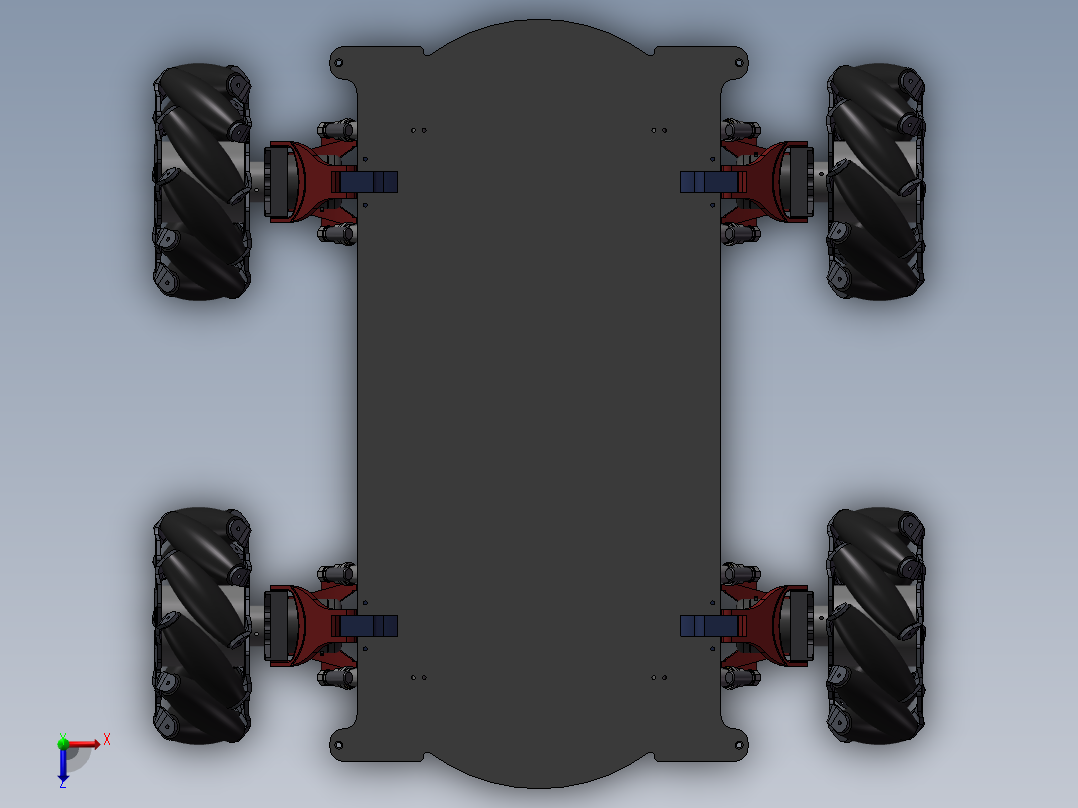 toy car麦克纳姆轮底盘简易结构3D图纸 STEP格式俯视图