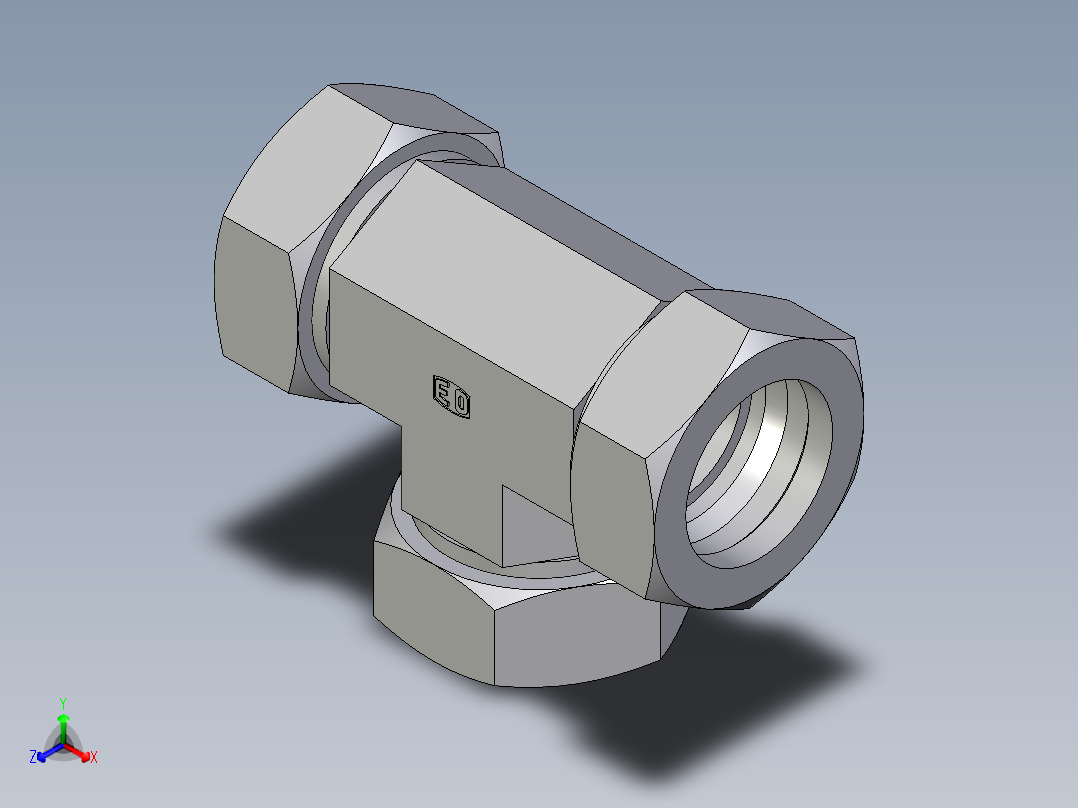 卡套式工业通用硬管接头EO_Union_tee_T42ZL71正等轴测图