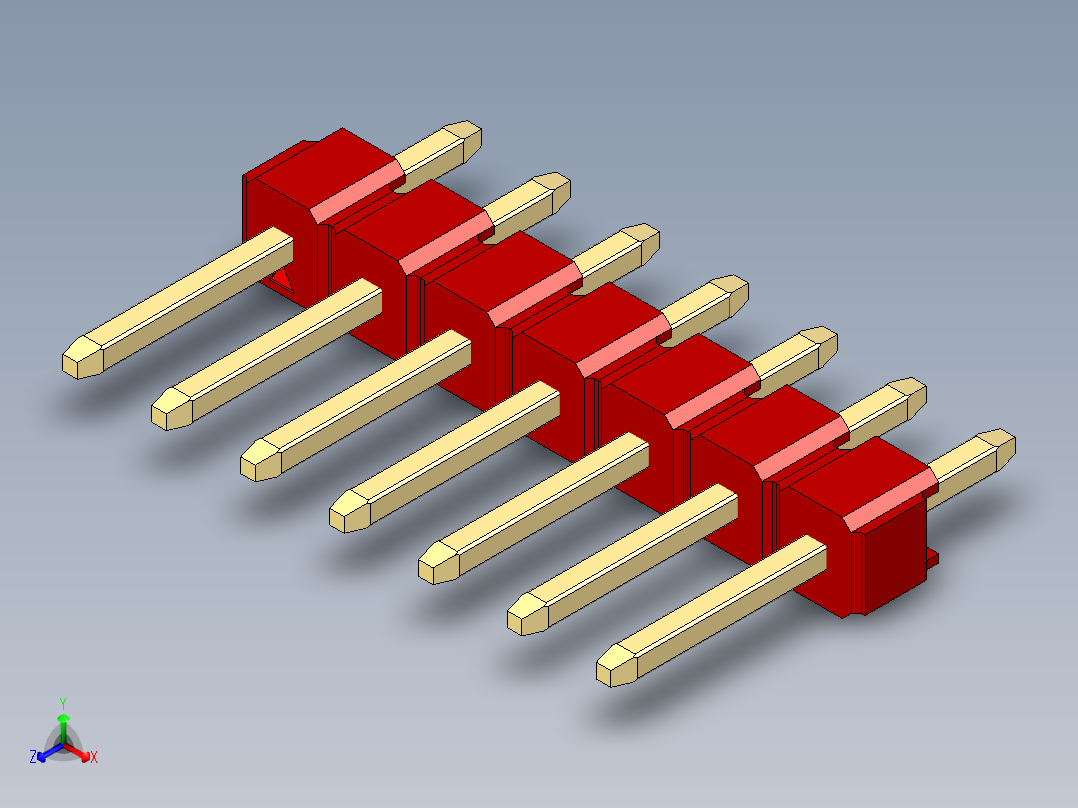 彩色公头100mil（2.54mm）系列-DS1021_red_1x07p_100mil_Type1_rev1.0正等轴测图