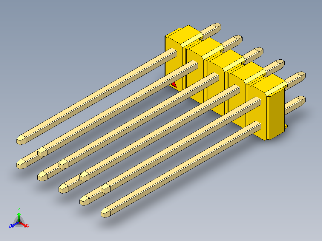彩色公头100mil（2.54mm）系列-DS1021_yellow_2x05p_100mil_Type19_rev1.0正等轴测图