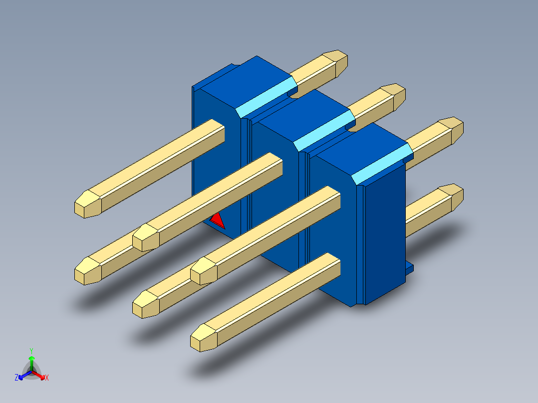 彩色公头100mil（2.54mm）系列-DS1021_blue_2x03p_100mil_Type1_rev1.0正等轴测图
