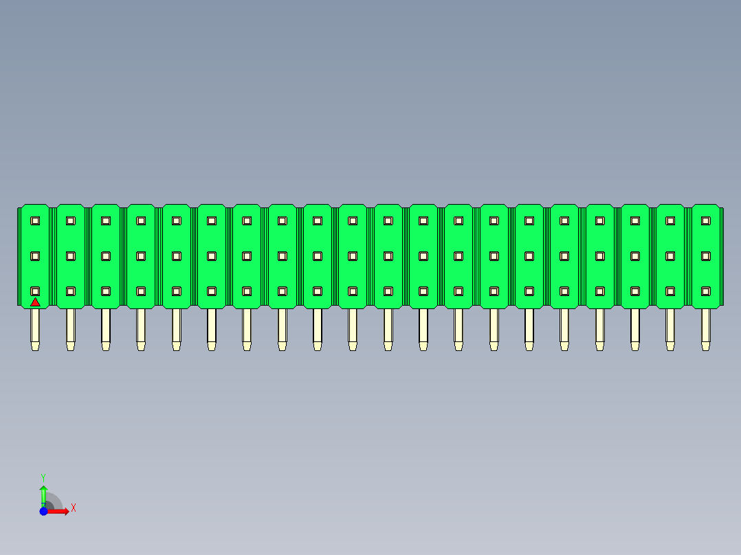 彩色公排针 100mil 2.54mm 系列-DS1022_green_3x20p_100mil_TypeD_rev1.0前视图