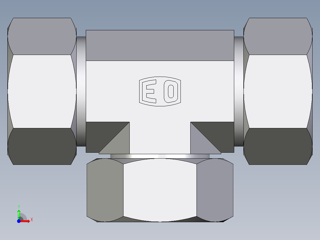 卡套式工业通用硬管接头EO_Swivel_nut_branch_tee_ET38SCF前视图