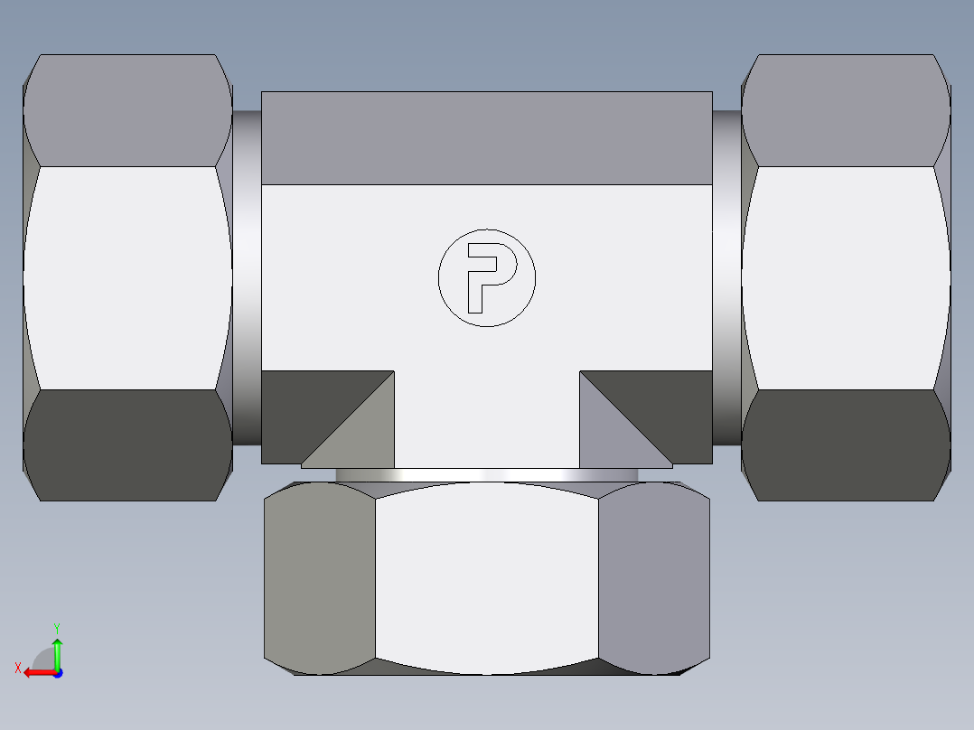 卡套式工业通用硬管接头EO_Swivel_nut_branch_tee_ET38SCF后视图