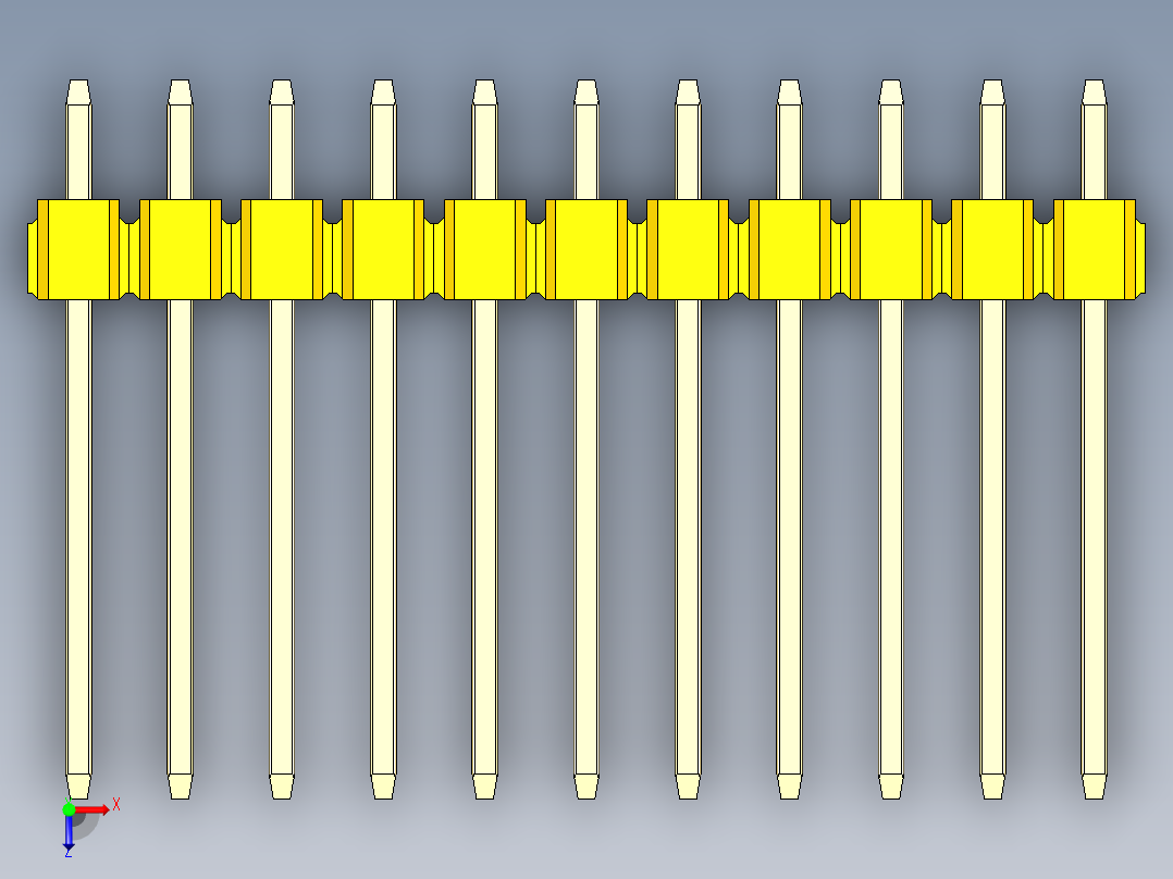 彩色公头100mil（2.54mm）系列-DS1021_yellow_2x11p_100mil_Type5_rev1.0俯视图