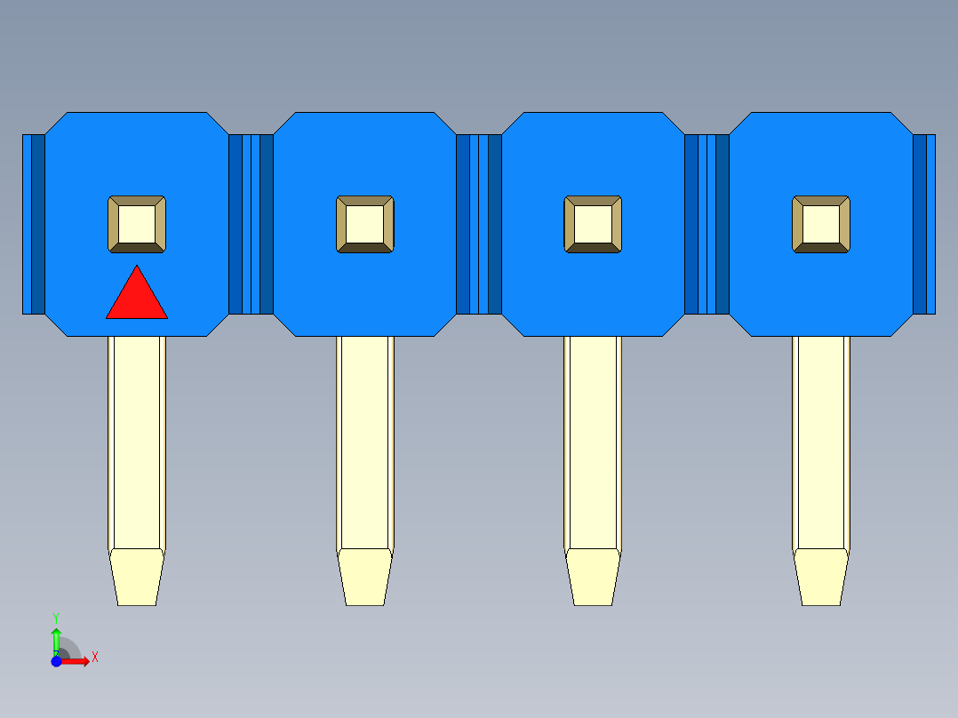 彩色公排针 100mil 2.54mm 系列-DS1022_blue_1x04p_100mil_TypeD_rev1.0前视图