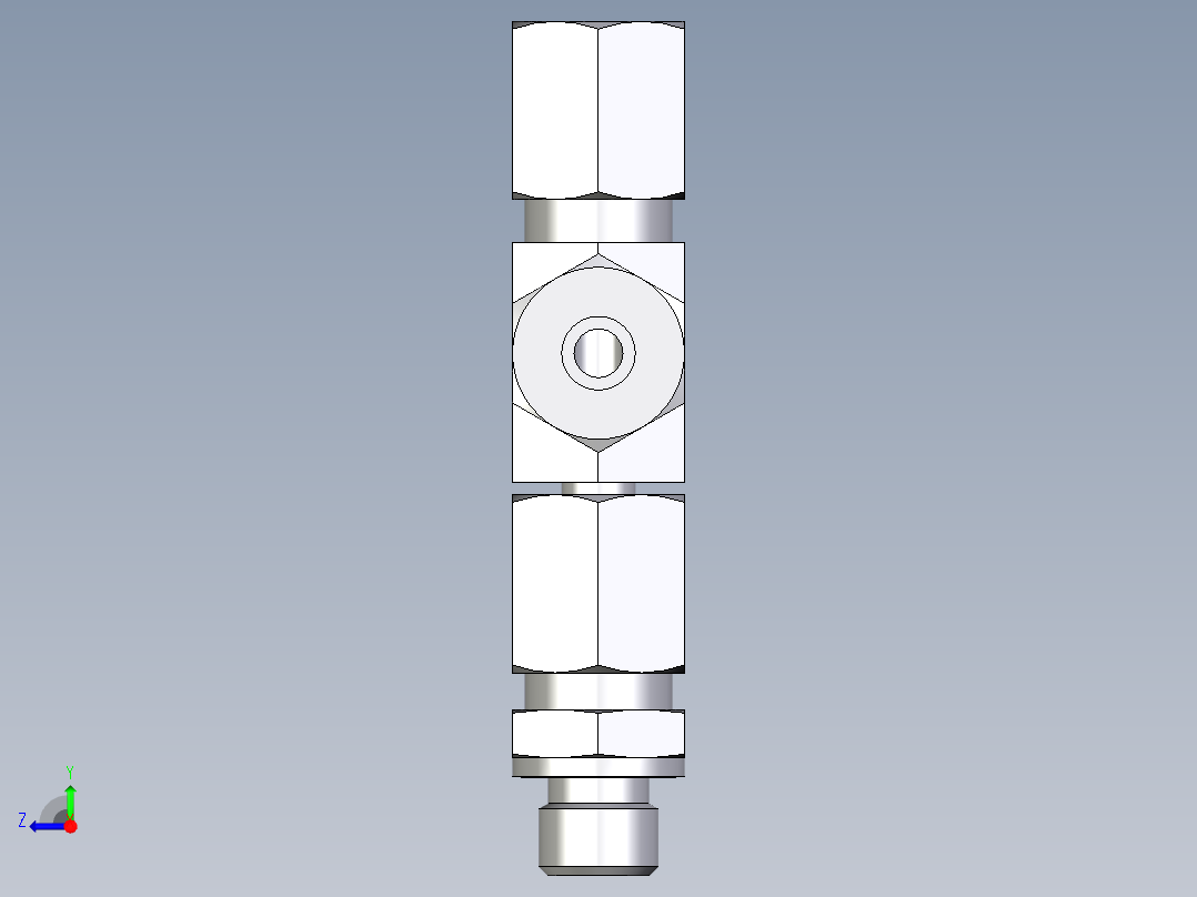 卡套式工业通用硬管接头EO_Assembled_adjustable_standpipe_run_tee_EVL06LR71右视图