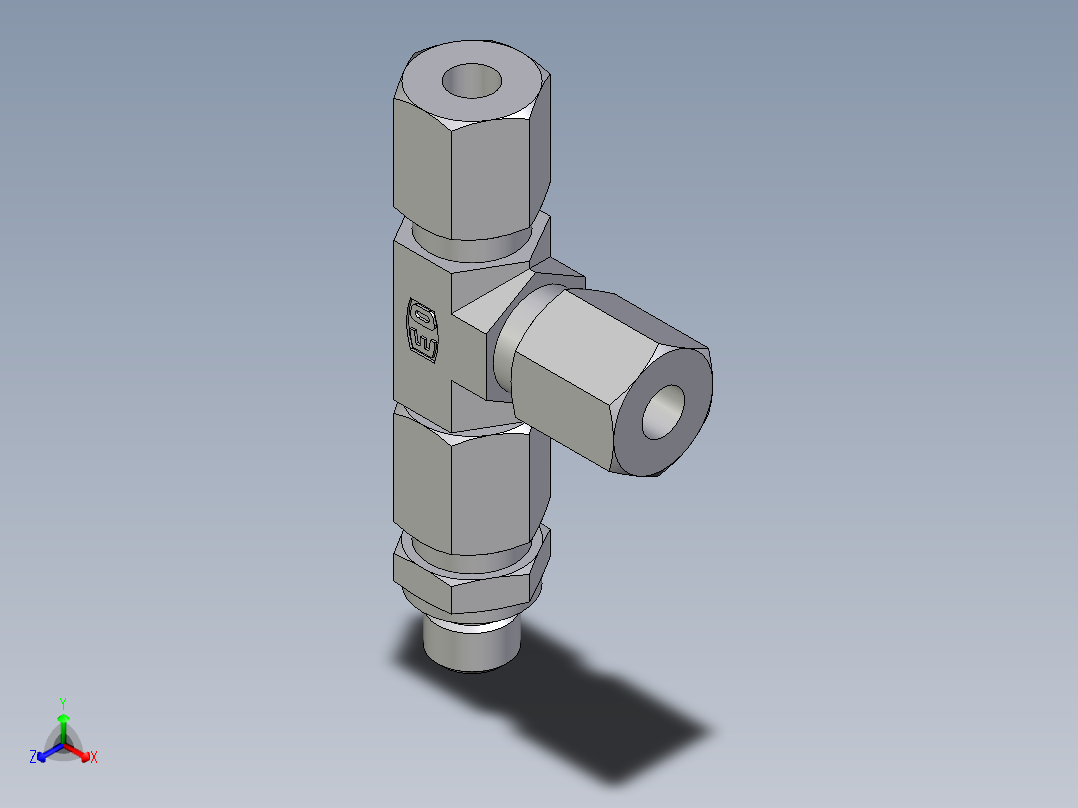 卡套式工业通用硬管接头EO_Assembled_adjustable_standpipe_run_tee_EVL06LR71正等轴测图