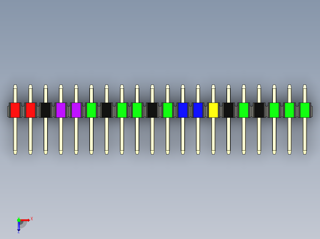 彩色公头100mil（2.54mm）系列-DS1021-RaspberryPi-2x20pin-colored-REV1.0俯视图