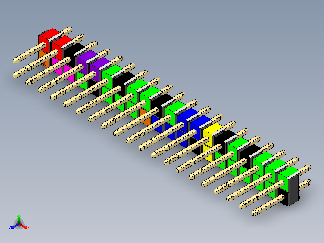 彩色公头100mil（2.54mm）系列-DS1021-RaspberryPi-2x20pin-colored-REV1.0正等轴测图