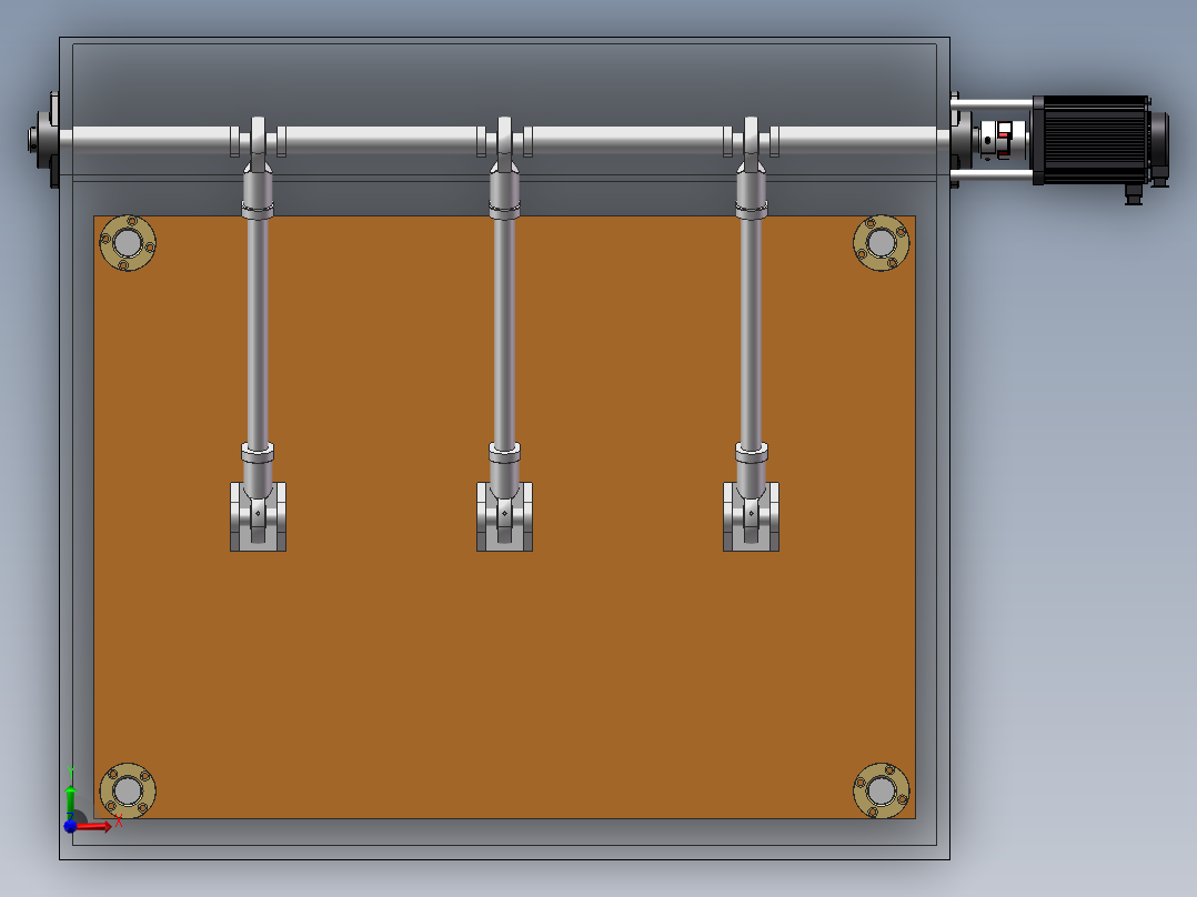 连杆压板机构3d图纸 曲柄滑块机构 封闭式压板往复运动机构3d模型前视图
