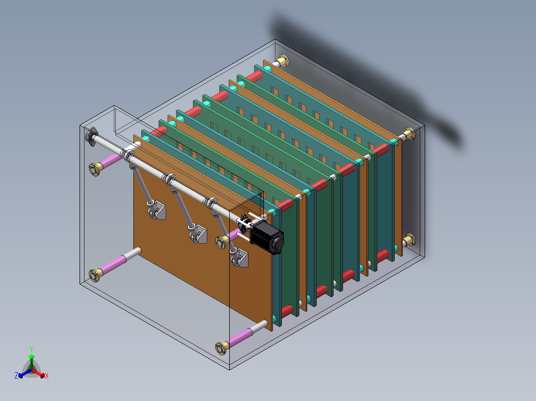 连杆压板机构3d图纸 曲柄滑块机构 封闭式压板往复运动机构3d模型正等轴测图