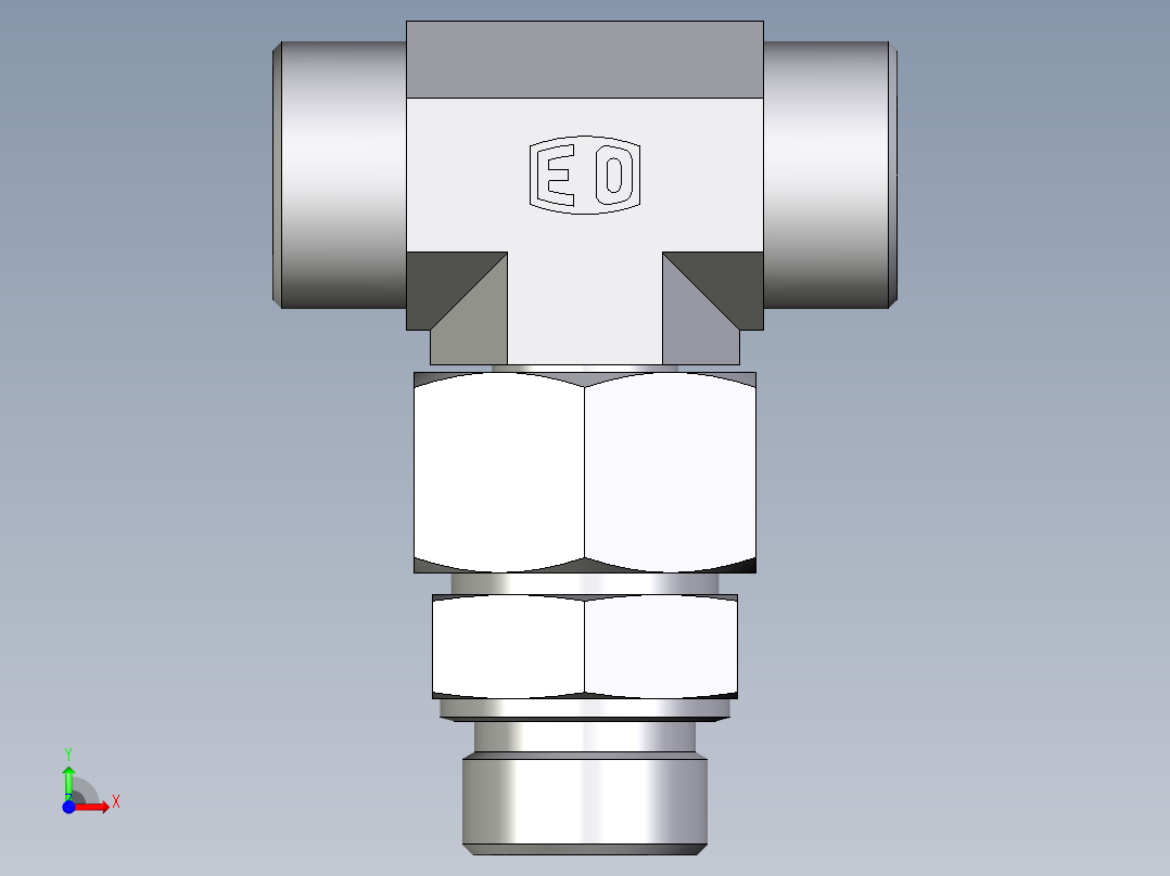 卡套式工业通用硬管接头EO_Assembled_adjustable_standpipe_branch_tee_EVT25SMOMD71前视图