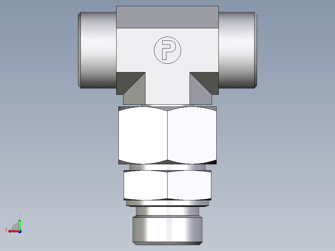 卡套式工业通用硬管接头EO_Assembled_adjustable_standpipe_branch_tee_EVT25SMOMD71后视图