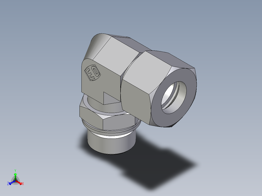 卡套式工业通用硬管接头EO_Adjustable_Locknut_elbow_WEE20SMCF正等轴测图