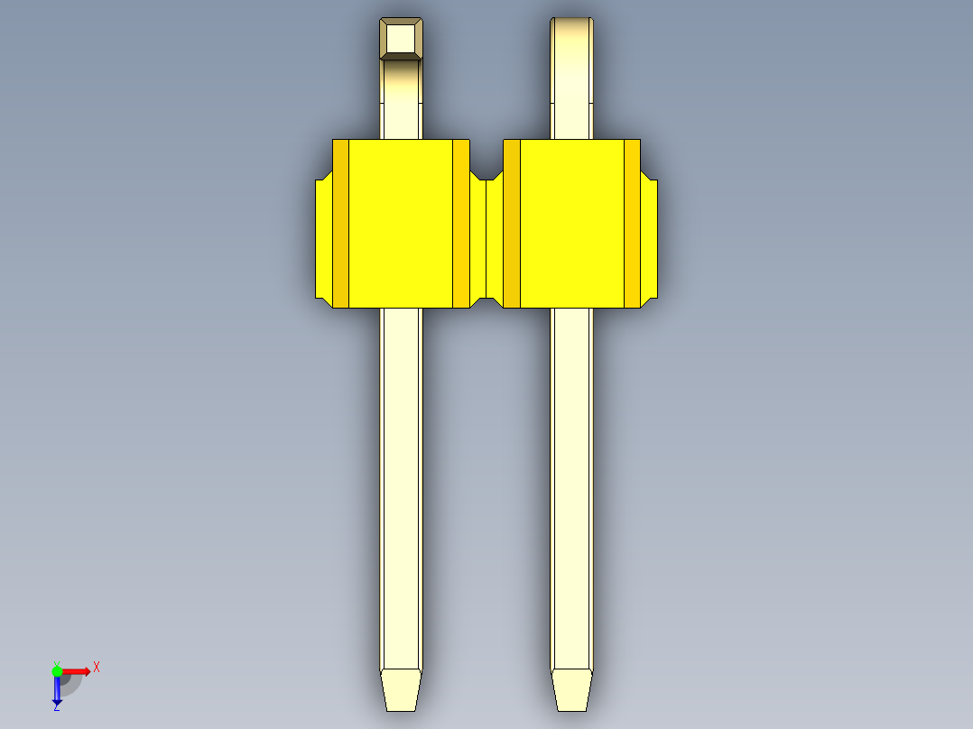 彩色公排针 100mil 2.54mm 系列-DS1022_yellow_02p_100mil_Type_SMT_R1_rev1.0俯视图